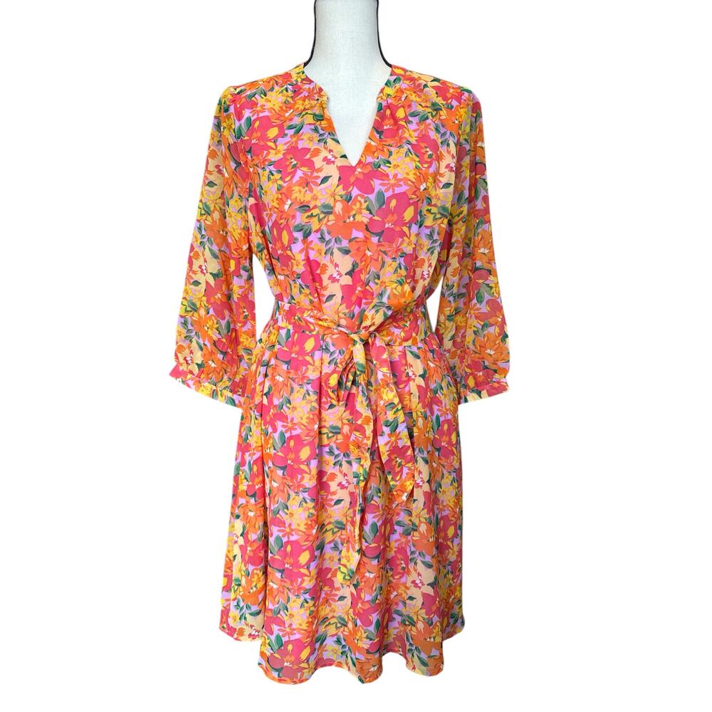 Marissa Olivia Floral Red Multicolor Sundress Women's‎ Medium Summer Spring Belt